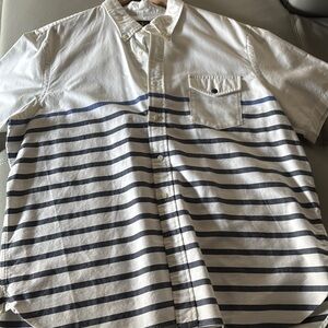 Men's White and Blue Striped Shirt